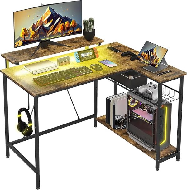 Gaming Desk with Carbon Fiber Surface, 40 Inch L Shaped